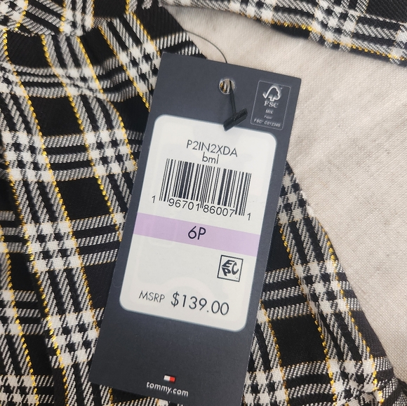 NWT Gingham Black White Check Faux Wrap Ruffle Dress with Gold Metallic Detail - Picture 4 of 7